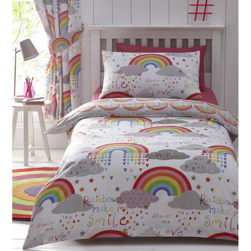 Lucille Happy Rainbow Duvet Cover Set, 200 x 200cm Duvet Cover + 2 Standard Pillowcases