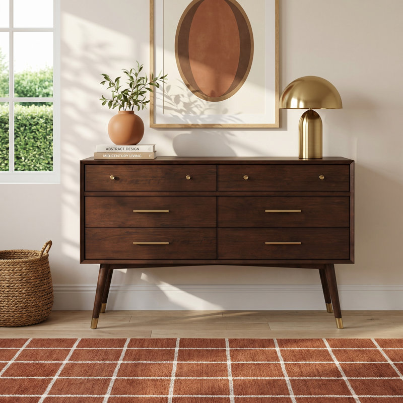 Samuel 56'' W 6 - Drawer Dresser, Walnut/Brass
