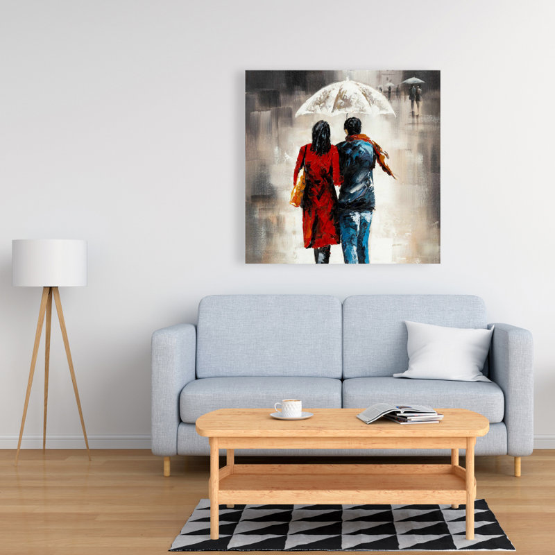 Toile «Quiet Walk in Couple in the Rain» - beige