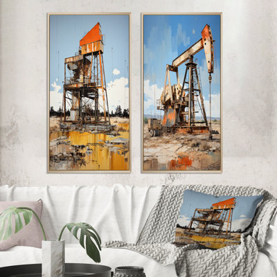 " Gold Oil Rigs Fields in Texas " 2 Piece Art Set