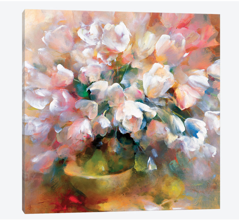 « sparks white tulipes ii », reproduction sur toile, H 12 po x l 12 po x P 1,5 po, Pas de tapis, Toile tendue