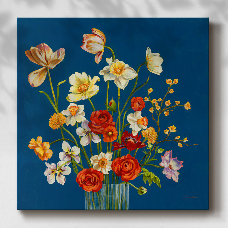 «Blue and Red Bloom», impression sur toile, H 24 po x l 24 po