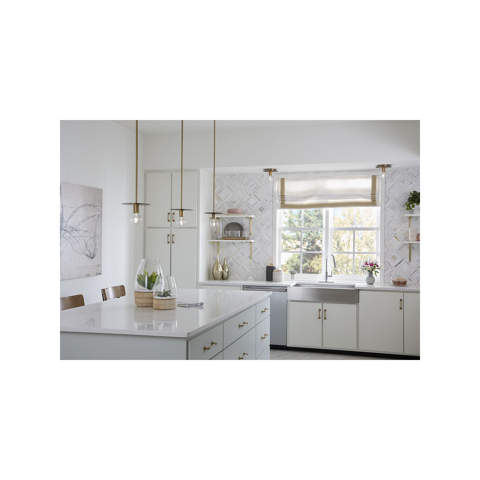 Single Light Semi Flush Mount, Brushed Bronze