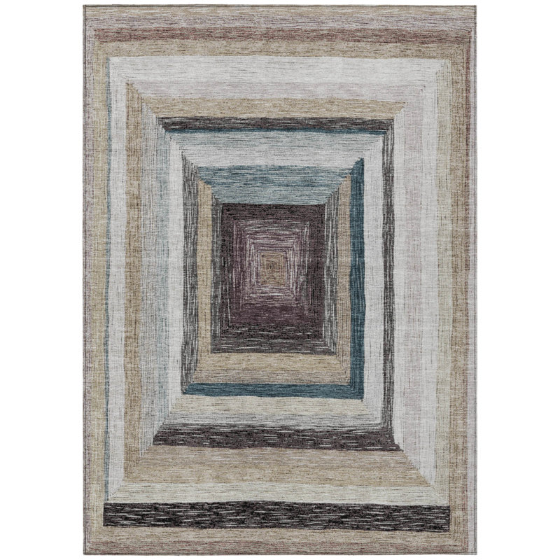 3' X 5' Beige Charcoal And Ivory Geometric Washable Indoor Outdoor Area Rug