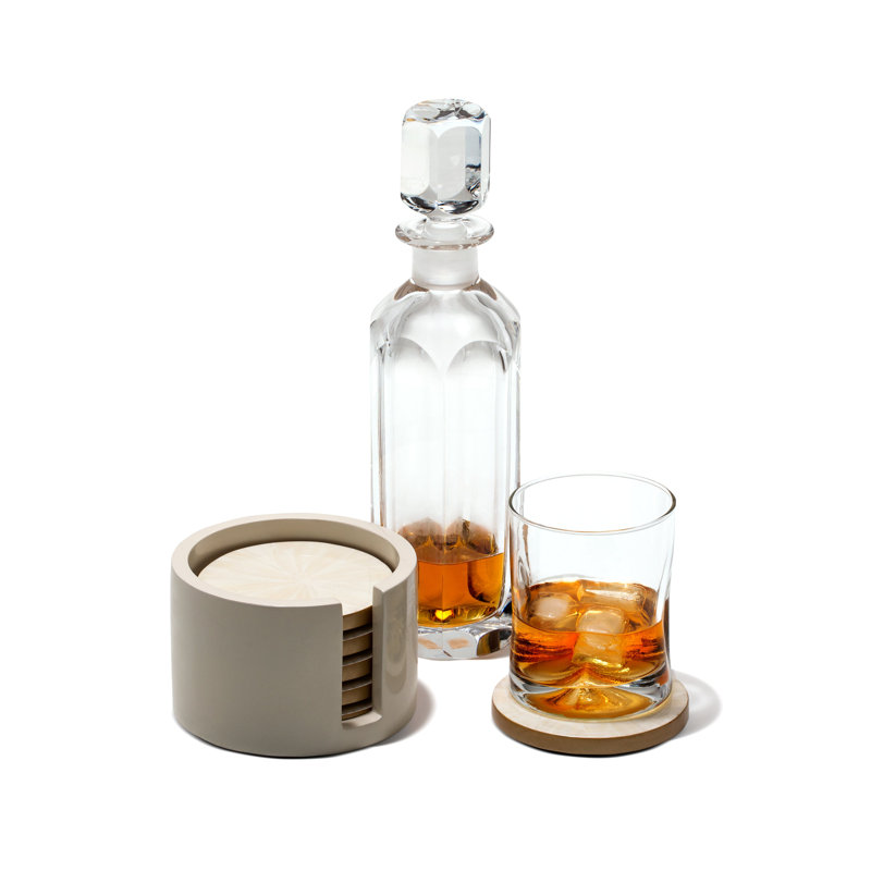 Coaster Set With Holder, Light Cream