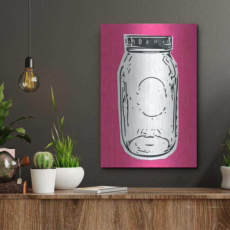 «Pop Art Mason Jar Hot Pink» par Linda Woods, art mural en métal, H 16 po x l 12 po