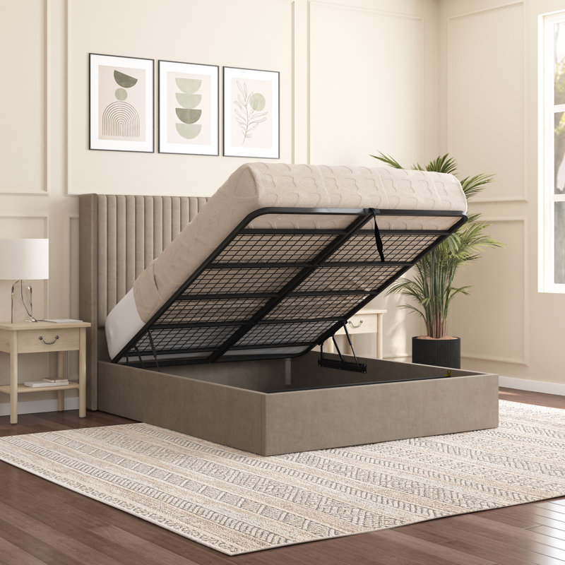 Barkat Upholstered Ottoman Storage Bed, Single (3'), Coffee