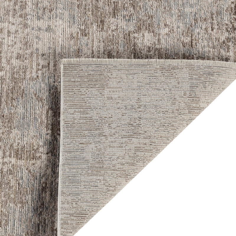 Sealy Easton Modern Abstract Grey Turkish Area Rug with Fringe, Rectangle 4'11" x 7'6", Brown Gray