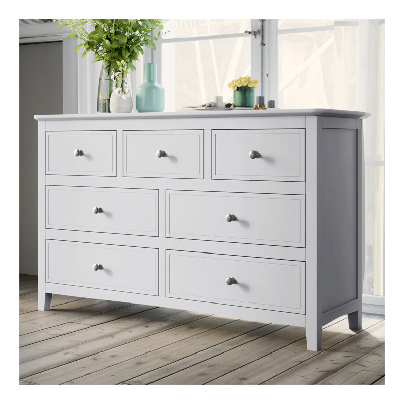 Commode 7 tiroirs en bois massif blanc
