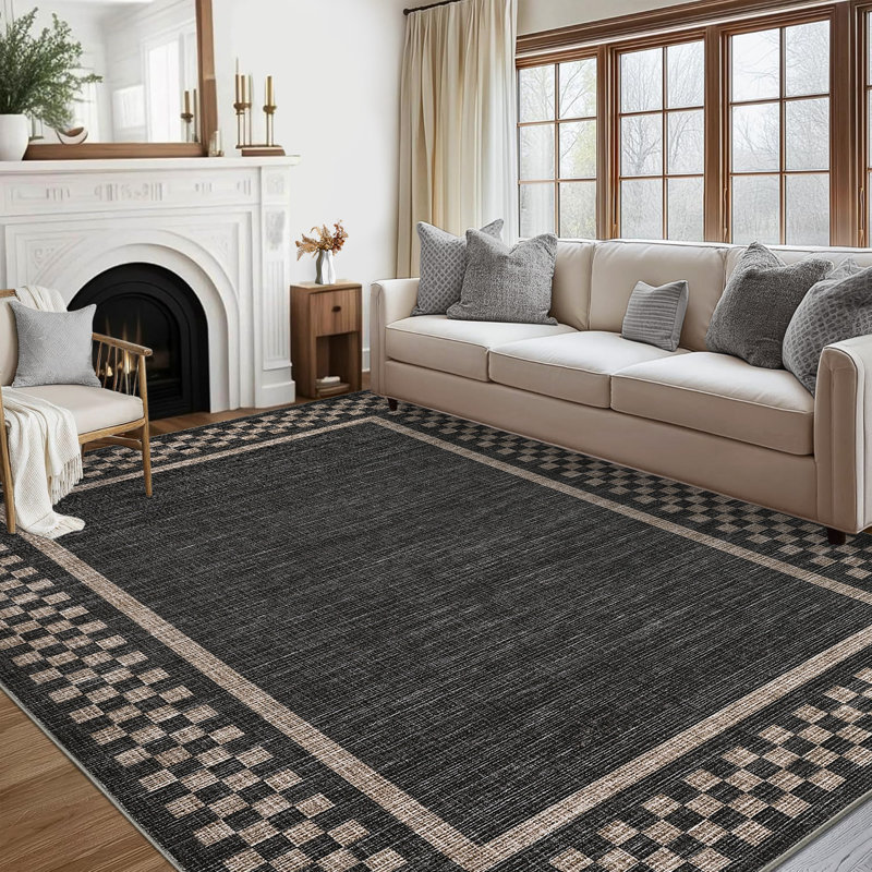 Modern Border Machine Washable Area Rug for Living Room Bedroom Stain Resistant Throw Carpet for Home Decor Office