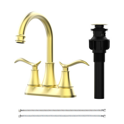 Robinet de lavabo de salle de bain à 3 montures, 4 pouces, or brossé, 2 poignées, économiseur d'eau, aérateur en ABS, conception de plancher caché pivotant à arc haut de 360 degrés