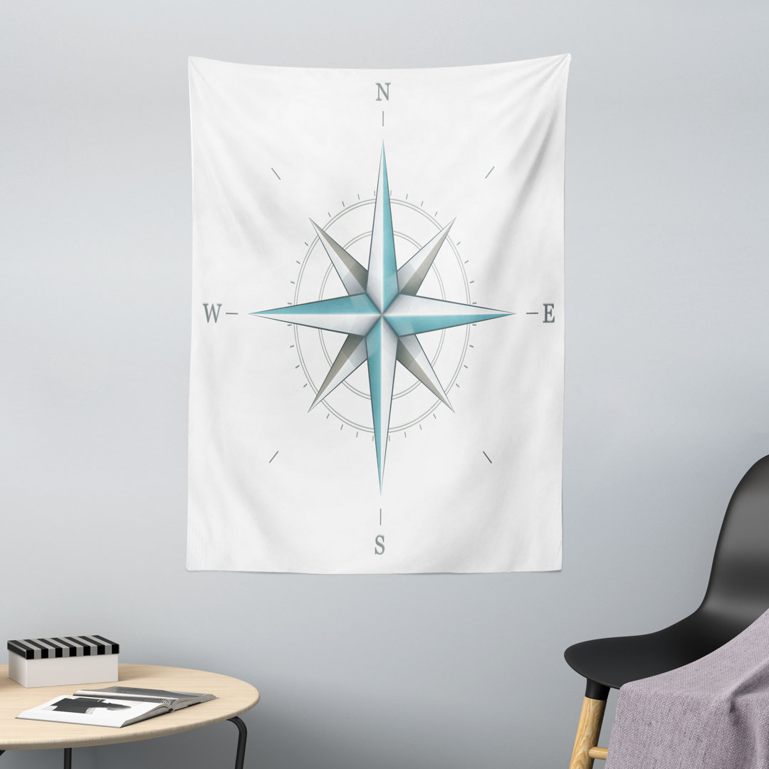 Wandteppich, Antique Wind Rose, Kompass, Teal und schwachgrau