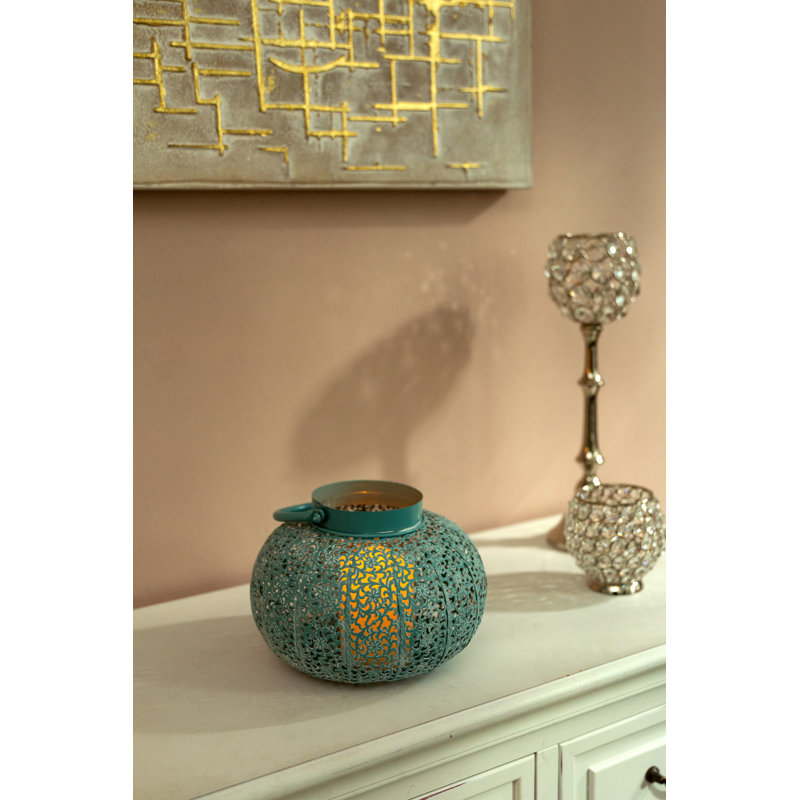 Metal Tealight Holder, Blue, 16cm H x 23cm W x 23cm D