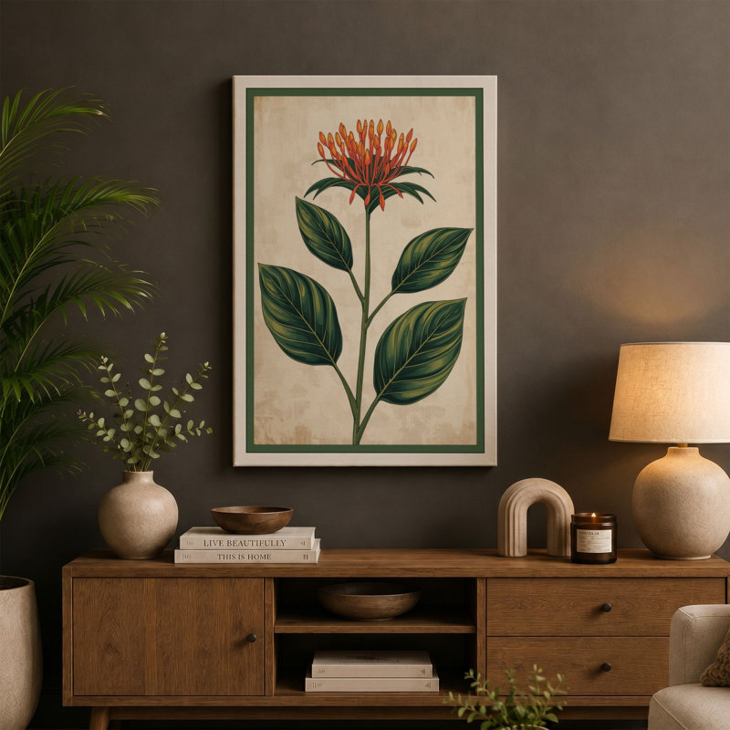 Study Botanical - Wrapped Canvas, 18x12 - 45.7 x 30.5 cm, Terracotta Border