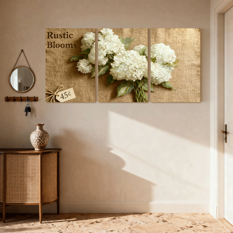 Hortensia, ensemble de 3 reproductions d'art sur toile, H 30 po x l 60 po