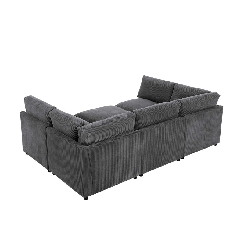 Canapé modulaire en velours côtelé Grandmie, Velours côtelé gris foncé