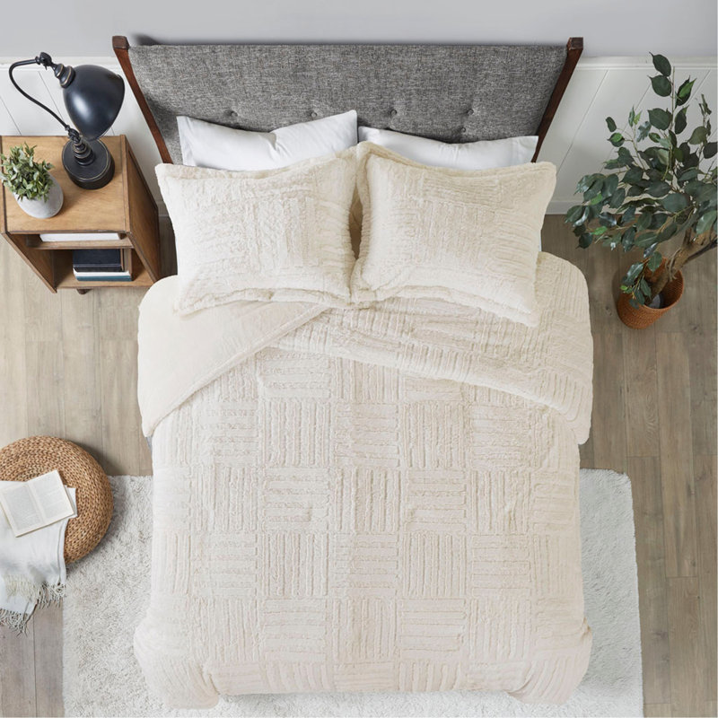 Mini ensemble d'édredon en duvet synthétique, Édredon simple + 1 taie décorative, Ivoire ivoire