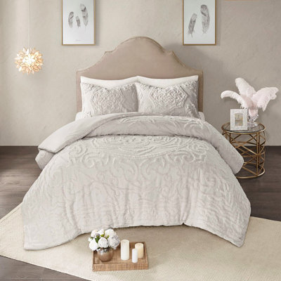 Housse de couette 3 médaillons 100% coton - gris chenille gris