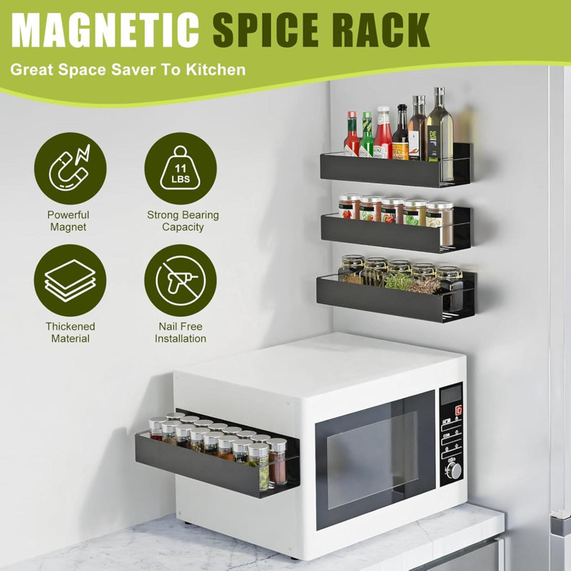 Black Magnetic Metal Spice Rack Organizer Set, 4 Pack