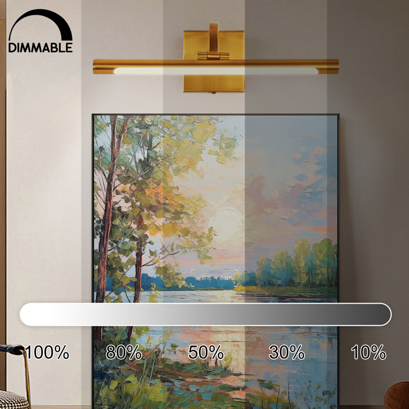 1-Light Dimmable LED Picture Light 3000K/4000K/5000K Adjustable, 640 Lumens, Brushed Brass, 4.33" H x 16" W x 8.26" D
