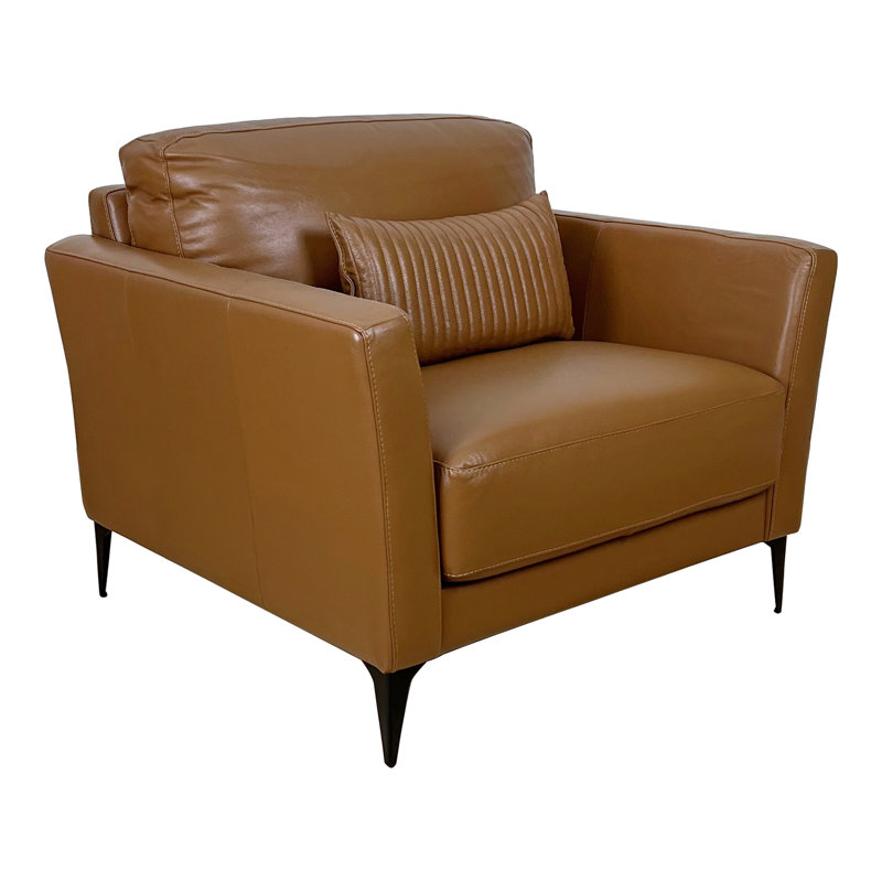 Fauteuil en cuir véritable touffeté Mishkat, Cuir véritable brun clair selle
