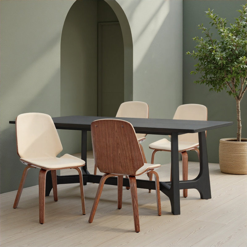 Chaise de salle à manger en similicuir Rohail avec siège légèrement incurvé, 4, Beige, Brun