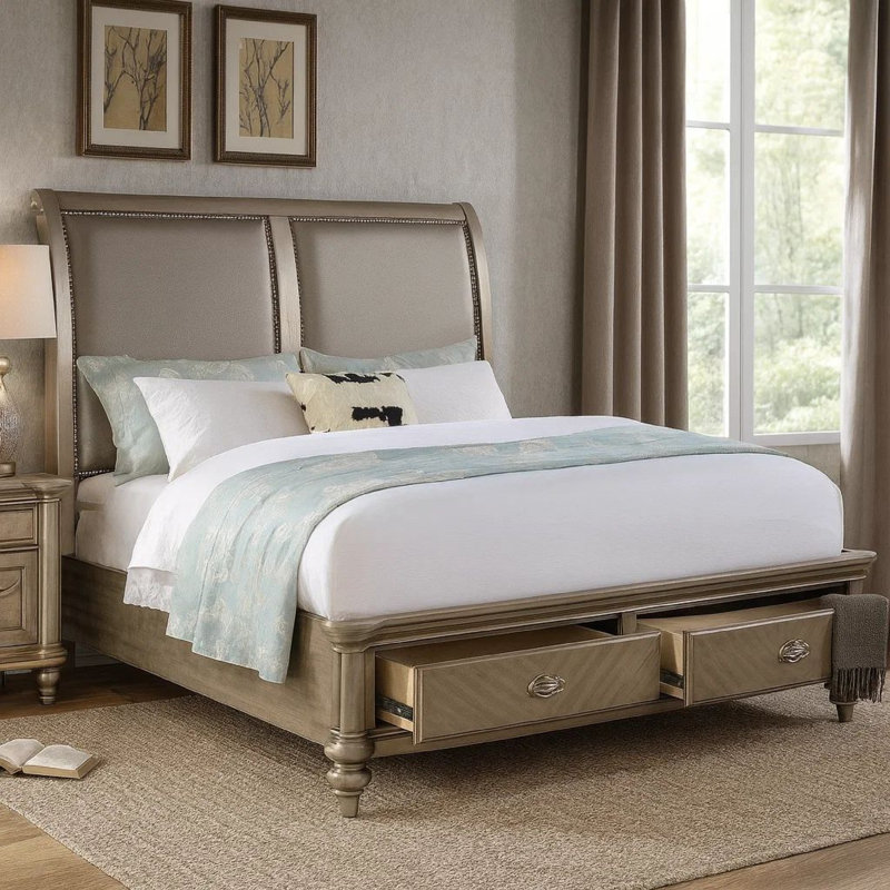 Kalandria Vegan Leather Sleigh Storage Bed, California King