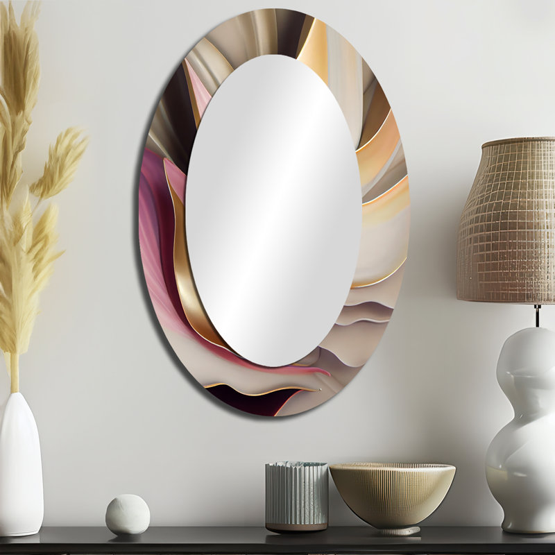 Subtil sophistication en rose exquis et doré - miroir mural ovale moderne, 36 po x 24 po
