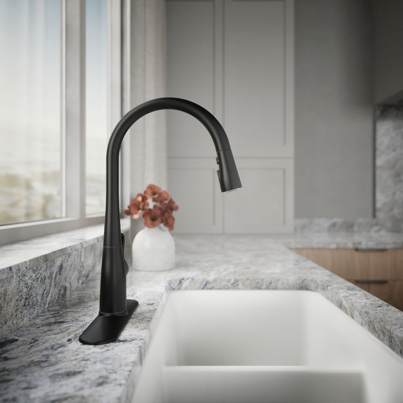 Simplice Pull Down Single Handle Kitchen Faucet, Matte Black