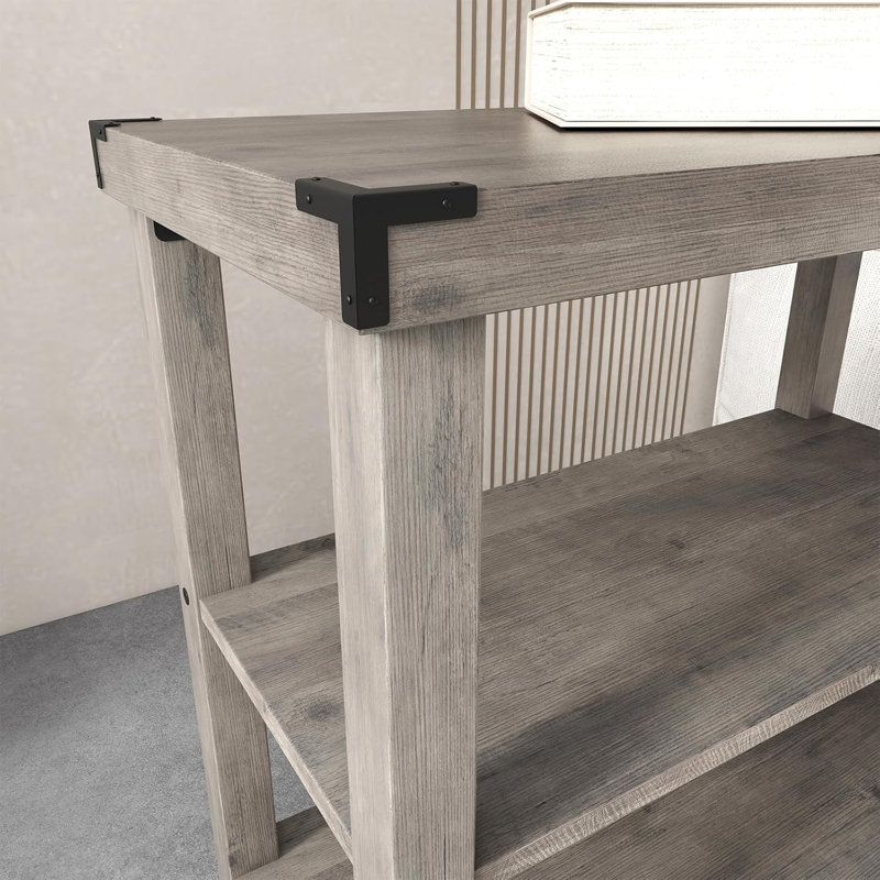 Grey Farmhouse End Table, 3 Tier Rustic Side Table