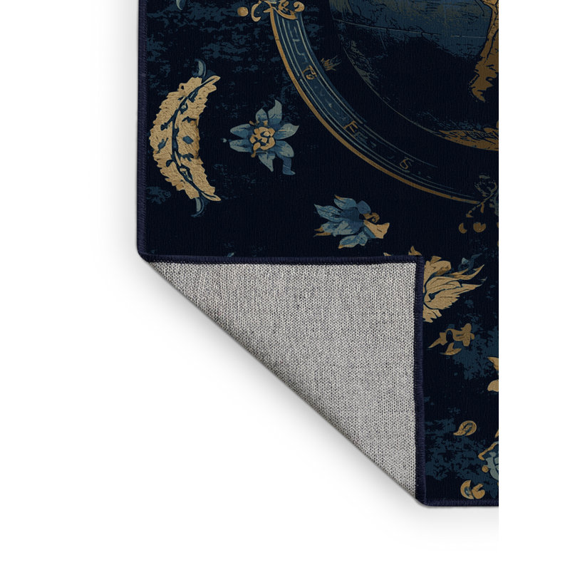 Tapis bleu classique lavable à la machine Abbotstown, 7 x 9