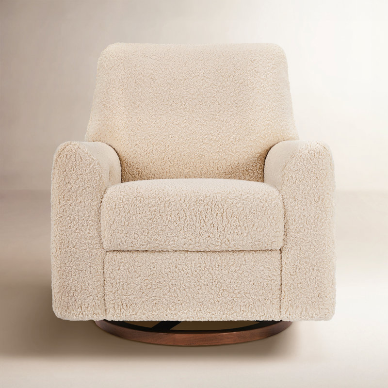 Sunday Power Recliner and Swivel Glider, Beige Sherpa, Dark Wood