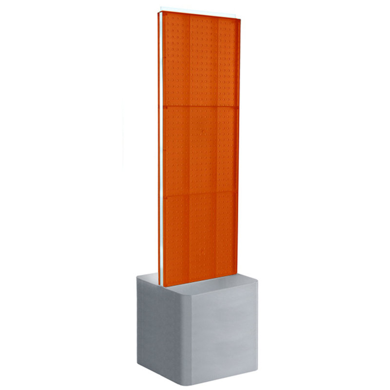 Two-Sided Pegboard Floor Display on Adjustable Studio Base. Panel Size: 16"W x 60"H