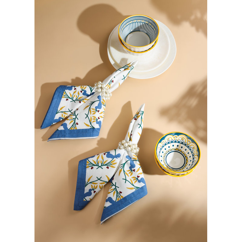 Bluebird Blooms Block Print Cotton Napkins