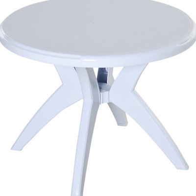 Table bistro d'extérieur ronde en plastique de 92,5 cm (36,44 po) avec trou pour parasol, idéale pour les goûters au jardin, les terrasses ensoleillées, supporte jusqu'à 40 kg (88 lb), parfaite pour le thé, la lecture au bord de la piscine et facile à nettoyer.