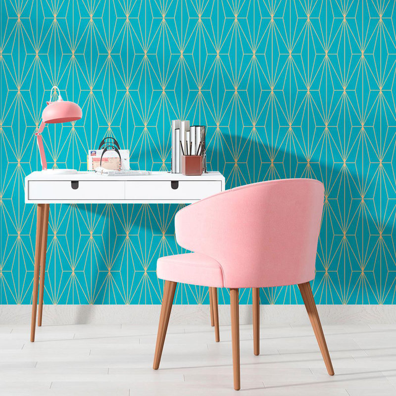 Rouleau de papier peint adhésif Daryell Luxury Art Deco, L 8,5 pi x l 24 po, Bleu/doré