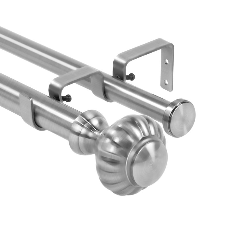 Tringle à rideaux double réglable, Acier brossé, H 1 po x l 48 po x P 1 po