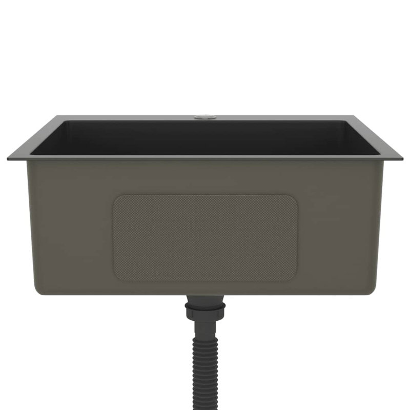 vidaXL Kitchen Sink with Strainer, Stainless Steel Top-Mount Sink, Fast Drainage, Anti-Corrosion, 19.7" W x 20.9" L, Black
