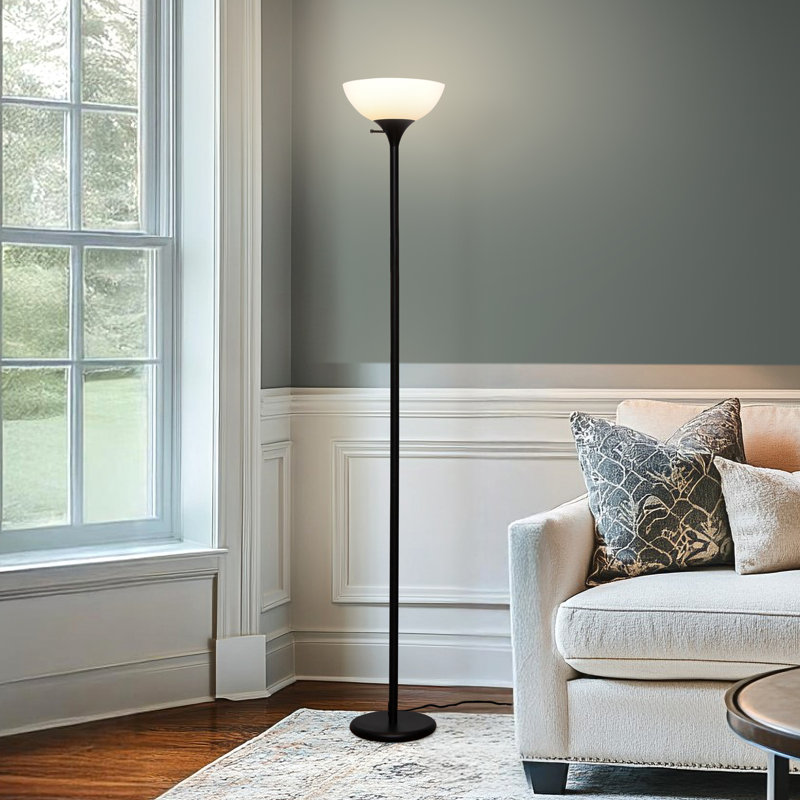 Sky Dome 72 in. Industrial 3-Way Dimming LED Black Floor Lamp with Bowl Shade, Black, 60