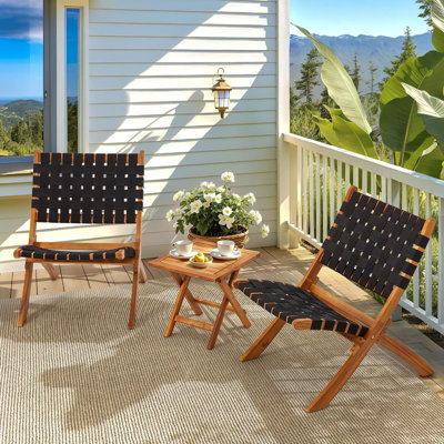 3 PCS Wood Outdoor Bistro Set With Coffee Table & Folding Chairs