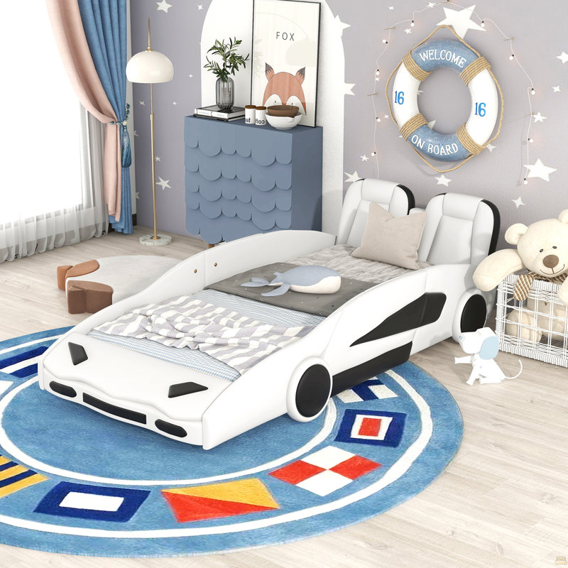 Lit plateforme simple avec roulettes, Blanc