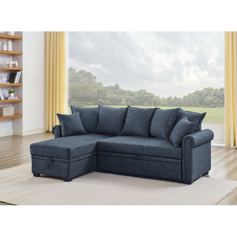 Canapé modulaire 4 pièces Ameliarae, Mélange de lin bleu foncé