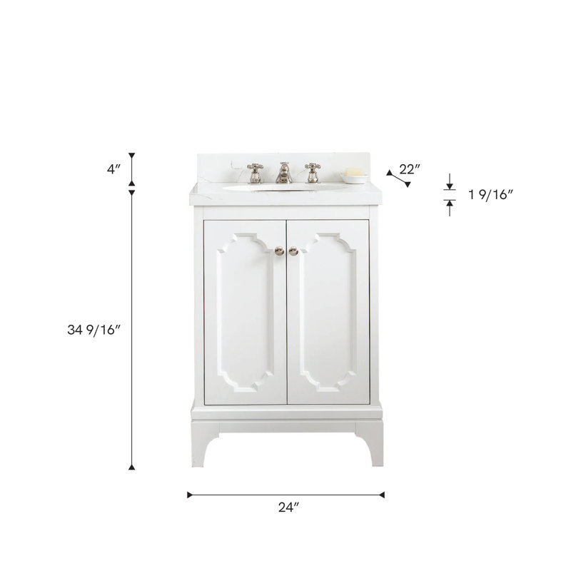 Queen 24" Single Bathroom Vanity Set with Mirror, Pure White, Standard