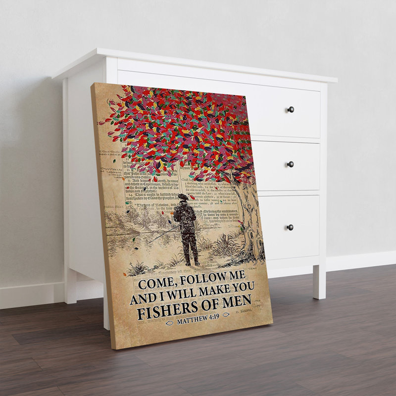 Fisher Of Man - Come And Follow Me Gallery Wrapped Canvas - Beige And Red Home Decor, 14" H x 11" W x 2" D