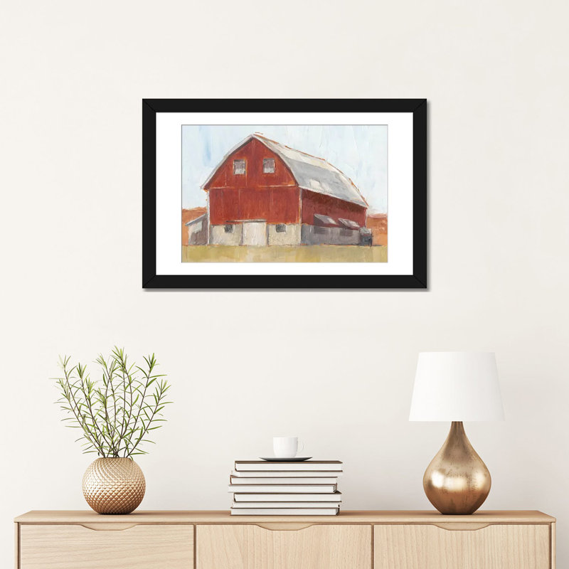 « rustique red grange ii », impression sur toile, H 18 po x l 26 po x P 1,5 po, Toile encadrée noire, Pas de tapis