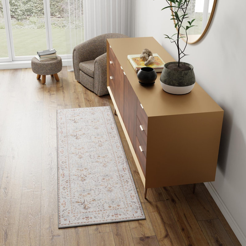 Tapis traditionnel Guljan couleur ivoire, Tapis de couloir 2 pi x 8 pi