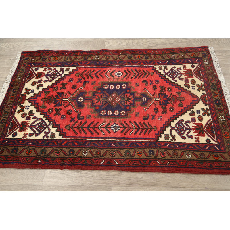 Tapis unique en laine noué à la main style années 1990 de 3 pi 1 po x 4 pi 8 po Giller
