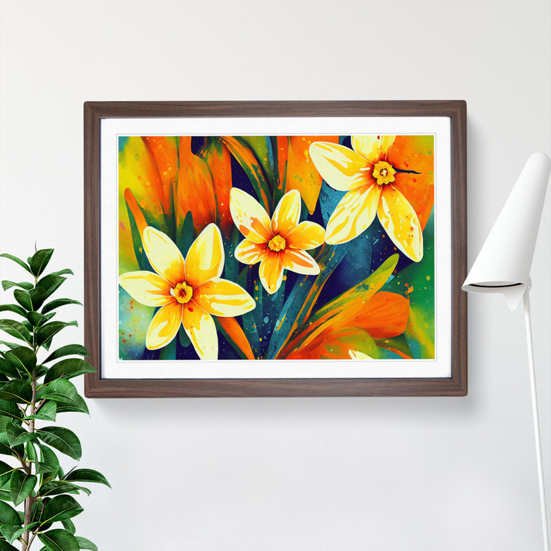 Daffodil Flower Splash Vol.3 Abstract - Framed Print, 34cm H x 46cm W x 2cm D, Walnut