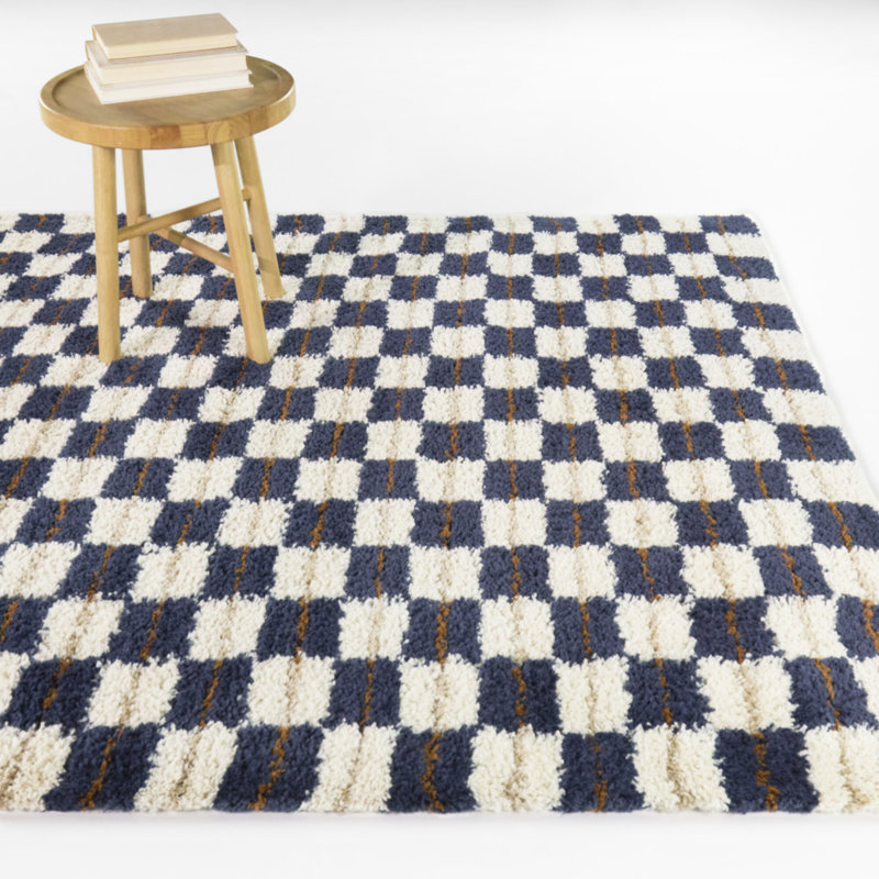 Tapis à poils longs bleu marine Uribe, Rectangle 5 pi 3 po x 7 pi