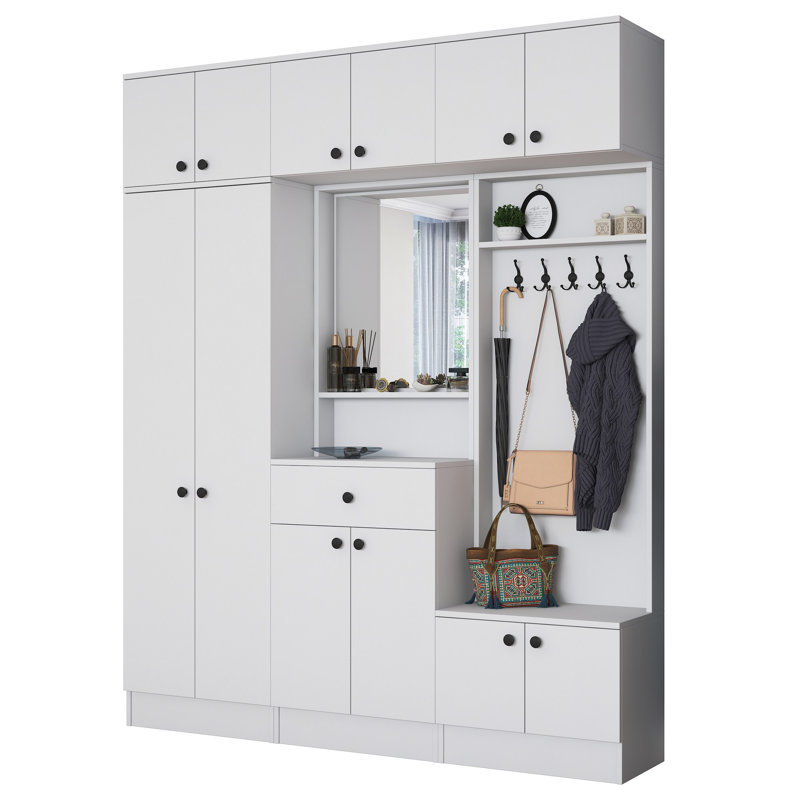 5-In-1 Entryway Hall Tree With Mirror, Shoe Storage And Coat Rack